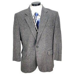 American Trend Men's Sports Coat Lambswool Blend 44R Herringbone Gray Flawed**